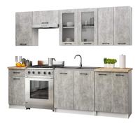 AKORD | Set di Mobili da Cucina Olivia 2.4m H720 | Cucina Completa Piccola | Componibile | su Misura 46 x 240 x 203 cm | Per un design moderno e Tradizionale | Bianco & Cemento