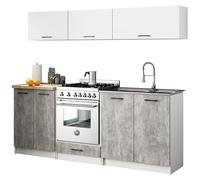 AKORD | Set di Mobili da Cucina Olivia 2m G1 | Cucina Completa Piccola | Componibile | su Misura 46 x 180 x 174 cm | Per un design moderno e Tradizionale | Bianco & Cemento Frontale