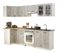 AKORD | Set di Mobili da Cucina Olivia 3m | Cucina Completa Piccola | Componibile | su Misura 46 x 300 x 203 cm | Per un design moderno e Tradizionale | Bianco & Cemento