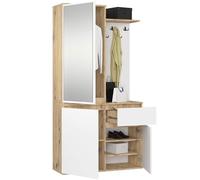 AKORD Set Guardaroba ENTRO 95 cm - Mobile Da Ingresso Moderno 3 Ante 1 Cassetto 7 Ripiani - Mobile Entrata Ingresso con Scarpiera e Appendiabiti - Arredo per Corridoi - Rovere-Artigianale & Bianco