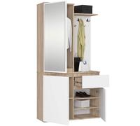 AKORD Set Guardaroba ENTRO 95 cm - Mobile Da Ingresso Moderno 3 Ante 1 Cassetto 7 Ripiani - Mobile Entrata Ingresso con Scarpiera e Appendiabiti - Arredo per Corridoi - Rovere-Sonoma & Bianco