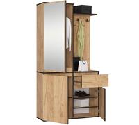 AKORD Set Guardaroba ENTRO 95 cm - Mobile Da Ingresso Moderno 3 Ante 1 Cassetto 7 Ripiani - Mobile Entrata Ingresso con Scarpiera e Appendiabiti - Arredo per Corridoi - Quercia Artigianale