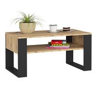 AKORD | Tavolino da Salotto in Legno - DOMI | Tavolo da Caffè con gambe un Ripiano | Coffee Table | Tavolini Basso Moderno | Arredamento Casa | 92 x 45 x 53 cm | Rovere Artigianale & Nero Frontale