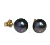 Akoya Orecchini con Perla a Lobo Nero/Verde 14k Oro Tutte le Taglie