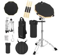 AKOZLIN Set di supporto per tamburi con pad da 30,5 cm, doppio lato, silenzioso, bastoni, supporto regolabile per rullante, supporto per bacchette con borsa per il trasporto