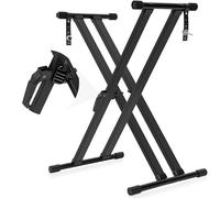 AKOZLIN Supporto per tastiera digitale a doppio rinforzo X-Style regolabile in altezza per pianoforte con cinturino di blocco, nero