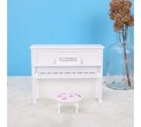 Akozon 1:12 Scala Mini Model Model Piano con Sgabello per Casa delle Bambole - Decorazione Bianca Ed Elegante per il Gioco per Bambini (WHITE)