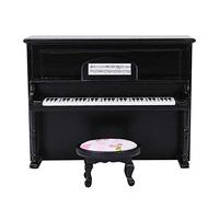 Akozon 1:12 Scala Mini Model Model Piano con Sgabello per Casa delle Bambole - Decorazione Bianca Ed Elegante per il Gioco per Bambini (BLACK)