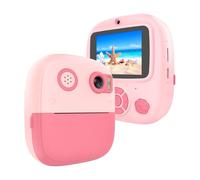 Akozon Fotocamera a Stampa Istantanea per Bambini Videocamera a Doppio Obiettivo 1080P Schermo IPS da 2,4 Pollici Zoom 8X con 3 Rotoli di Carta per Stampa Termica Tracolla (Pink)