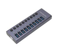 Akozon Hub Akozon 10 Porta 60W USB 3.0 con Singoli Switch di Alimentazione e Indicatori a LED - Stazione Docking in Lega di Alluminio, Trasferimento di Dati 5 Gbps, Adattatore di Alimentazione 12V