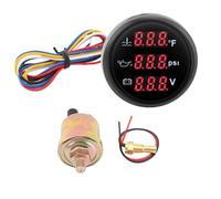 Akozon Kit Sensore Strumento 3 in 1 Display Digitale Retroilluminato per Auto Barca 52mm Temperatura Liquido Refrigerante Motore Misuratore Pressione Olio (Quadrante nero Coperchio nero)