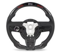 Akozon Luci a Turno a LED Luci del Volante in Fibra di Carbonio Black in Pelle Nera per Perforazione Rossa Stitine del Volante Sostituzione per gli Appassionati di Auto Corsa