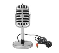 Akozon Microfono retrò, Microfono Unidirezionale Omnidirezionale | Corpo in Plastica, Finitura Argento, Spina da 3,5 Mm per PC/OS X, Ideale per Karaoke Domestico e Riunioni Online