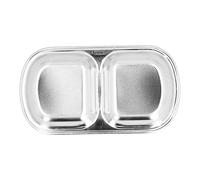 Akozon Piatto per Snack Diviso in Acciaio Inossidabile per Salse e Condimenti - Piatto Ecologico e Non Tossico per Mense, Campeggio e Uso Quotidiano (2 scomparti)