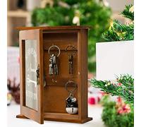 Akozon Scatola da Parete dell'organizzatore a Chiave in Legno con Porta di Vetro retrò - Elegante Soluzione di Conservazione a Chiave con Potente Design a Magnete e Sei Ganci (BROWN)