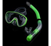 Akozon Set da Snorkeling Professionale di Alta qualità, Maschera Subacquea in Vetro Temperato con Tubo per Boccaglio (GREEN)