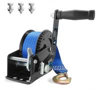 AKRIXKIP Argano manuale per rimorchio per barca, 725,7 kg, con cinghia blu da 7,9 m, verricello portatile 4:1 con gancio, argano manuale a cricchetto a 2 vie, per moto d'acqua, puleggia di traino,