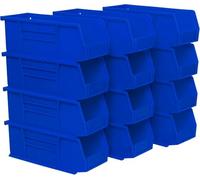 Akro-Mils 30224 AkroBins Plastic Storage Bins, Space-Saving Stackable Bins for Garage, Pantry, Craft Organization, 27.94 cm L x 10.16 cm W x 10.16 cm H, Blue, 12-Pack