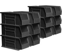 Akro-Mils 30230 AkroBins Plastic Storage Bins, Space-Saving Stackable Bins for Garage, Pantry, Craft Organization, 27,6 cm x 14 cm x 12,7 cm, neri, confezione da 12