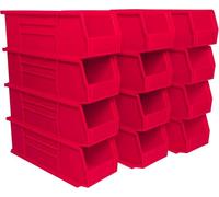 Akro-Mils 30234 AkroBins Plastic Storage Bins, Space-Saving Stackable Bins for Garage, Pantry, Craft Organization, 38.1 cm x 12.7 cm x 12.7 cm, Red, 12-Pack