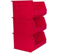 Akro-Mils 32903027020 Contenitore portaoggetti impilabile in plastica da Appendere, Rosso, 18-Inch x 16-Inch x 11-Inch, 3-Pack