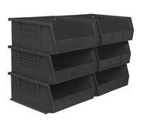 Akro-Mils AkroBins 30235, Contenitori portaoggetti in plastica, impilabili, salvaspazio, per garage, dispensa, organizzazione artigianale, 27,9 x 27,9 x 12,7 cm, colore: nero, confezione da 6
