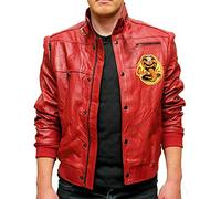 Aksah Fashion Cobra Kai The Karate Kid Johnny Lawrence Bomber Giacca in pelle rossa da uomo, Vera pelle, XL