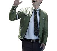 Aksah Fashion Dirk Gentlys Detective Agency Samuel Holistic Blue Giacca in pelle da uomo, Verde, XL