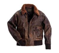 Aksah Fashion Giacca da uomo G1 Flight Aviator Navy Bomber in pelle marrone invecchiato, Marrone, S
