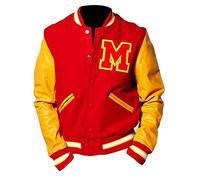 Aksah Fashion Michael Jackson MJ Red Yellow Thriller Giacca Baseball Varsity Jacket Uomo, Rosso, XXL