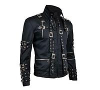 Aksah Fashion Michael MJ King of Pop Bad Concert Tour Black Biker Giacca in cotone con cintura Costume da uomo, Giacca, S