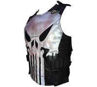 Aksah Fashion S Uomo The Punisher Stagione 2 Frank Castle Gilet In Pelle Nera Logo Teschio Nero Biker Tattico Gilet In Vera Pelle, similpelle., L