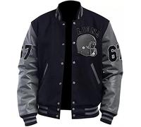 Aksah Fashion Tom Hardy Venom Varsity Jacket Uomo | Giacca in lana e pelle nera e grigia, Design 2: maniche in finta pelle, L