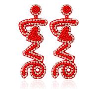 Aksod Orecchini di San Valentino Orecchini Cuore Rosso Pendenti Perline Amore Orecchini Stud Trendy Handmade Hollow Out Cuore Orecchini Gioielli per le Donne, Acrilico, Nessuna pietra preziosa