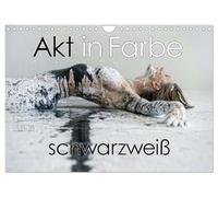 Akt in Farbe - schwarzweiß (Wandkalender 2026 DIN A4 quer), CALVENDO Monatskalender: Körperkunst auf weiblichen Formen