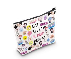 AKTAP Borsa per il trucco K-Pop del gruppo coreano, borsa per il trucco K-Pop, borsa da viaggio Eat Sleep K-Pop Repeat, regalo di merchandising K-Pop, Bangtan StrayK Pink Jeans It-y TWI-e Atee-