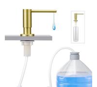 Aktines Dispenser di sapone integrato per lavelli da cucina nel piano di lavoro, da incasso, con bottiglia da 500 ml e tubo di prolunga da 1 m, in acciaio inox spazzolato oro