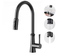 Aktines Rubinetto Lavello Cucina 3 vie con Doccetta Estraibile per I Sistemi Osmosi Filtro L'acqua Potabile Acqua, 2 in 1 Miscelatore Monoleva Monocomando per Depuratore, Acciaio Inox nero