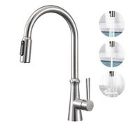Aktines Rubinetto Lavello Cucina 3 vie con Doccetta Estraibile per I Sistemi Osmosi Filtro L'acqua Potabile Acqua, 2 in 1 Miscelatore Monoleva Monocomando per Depuratore, Acciaio Inox spazzolato