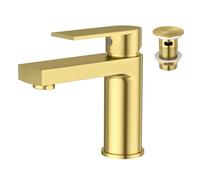 Aktines Rubinetto per Lavabo Bagno angolare, Rubinetto Miscelatore Monocomando ad Alta Pressione da bagno con Scarico a Scomparsa acciaio inossidabile, Oro