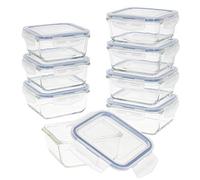 AKTIVE 48 Confezione da 8 ermetici in Vetro, Adatti per microonde, Chiusura, coperchi Trasparenti, Alimenti, contenitori Quadrati, 14 x 14 x 6.5 cm (550 ml)