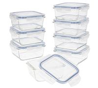 AKTIVE 49 Set 8 contenitori per Alimenti ermetici, Vetro, 15 x 15 x 7 cm, 700 ml