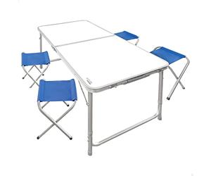 AKTIVE 52893 - Tavolo da campeggio pieghevole portatile per 4 persone | Regolabile in altezza, include 4 sgabelli | Tavolo pieghevole da giardino | Tavolo pieghevole con sedie all'interno