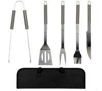 Aktive 52981 - Utensili per barbecue | La valigetta per barbecue include 5 pezzi: spazzola da cucina, pinze per barbecue, spatola per barbecue, forchetta e coltello | Materiale in acciaio inox