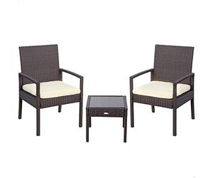 Aktive 61068 - Set di mobili da giardino e terrazza in rattan | Arredo per patio esterno, incluse 2 poltrone da giardino con cuscini imbottiti e 1 tavolo da patio esterno | Set da giardino per esterni