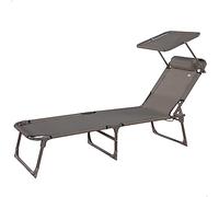 Aktive 62288 - Lettino prendisole pieghevole con ombrellone Grigio, Antiribaltamento, Reclinabile in 3 posizioni, Materiale: acciaio e textilene, Dimensioni: 193x53x30cm