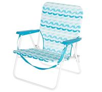 AKTIVE 62408 Sedia da spiaggia pieghevole con schienale basso, tasca posteriore e maniglia per il trasporto, struttura in acciaio, poliestere traspirante e stampa blu, misure 45 x 40 x 70 cm