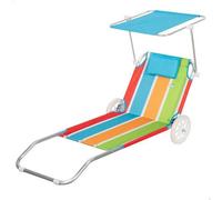 AKTIVE Carrello sdraio da spiaggia, 62x117x62 cm, 2 in 1, Include ombrellone rimovibile, Cuscino imbottito, Tasca in rete, Telaio in alluminio, Tessuto in poliestere