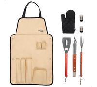 Aktive 63010 - Kit di accessori per barbecue da 7 pezzi, pinze per barbecue, spatola, forchettone, grembiule, guanto e saliera, set di utensili per barbecue, utensili per griglia