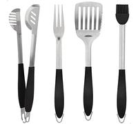 Aktive 63011 - Set di utensili per barbecue da 4 pezzi, pinze per barbecue, spatola, forchettone e spazzola, set di utensili per barbecue, utensili per griglia